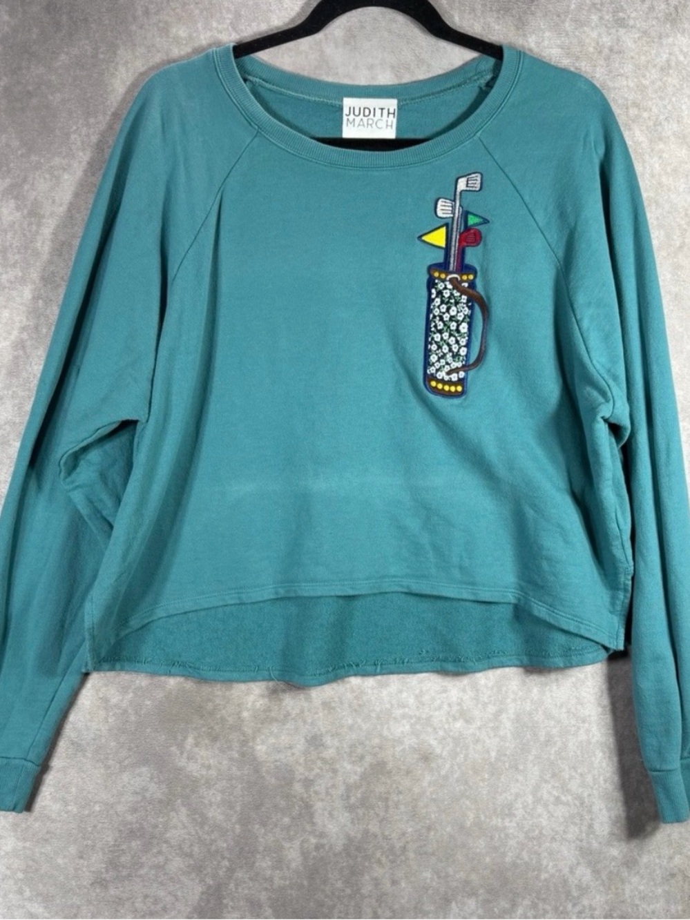 Judith March Sweatshirt Set Women Medium Teal Golf Bag Embroidered Shorts Active - Picture 2 of 13